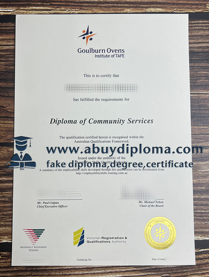 Buy Goulburn Ovens Institute of TAFE fake diploma.