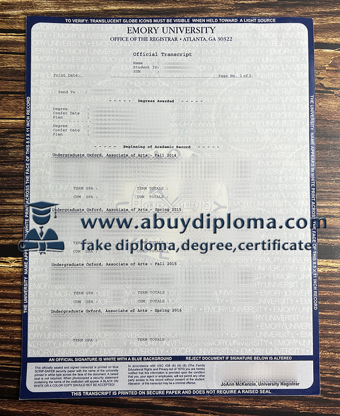 Buy Emory University fake diploma, Make Emory University transcript.