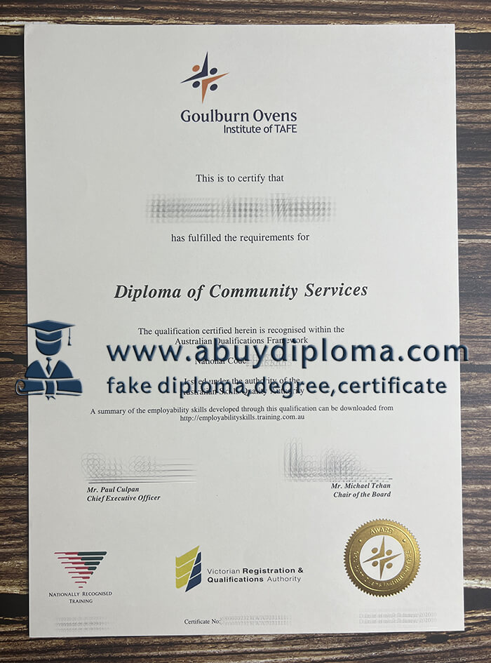 Buy Goulburn Ovens Institute of TAFE fake diploma.