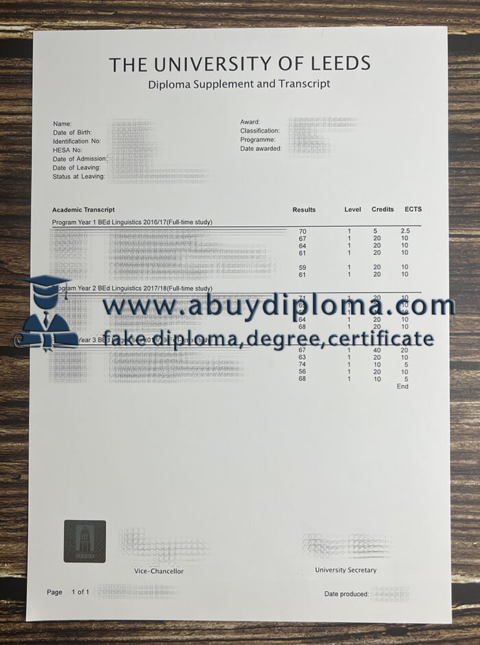Buy University of Leeds fake transcript.