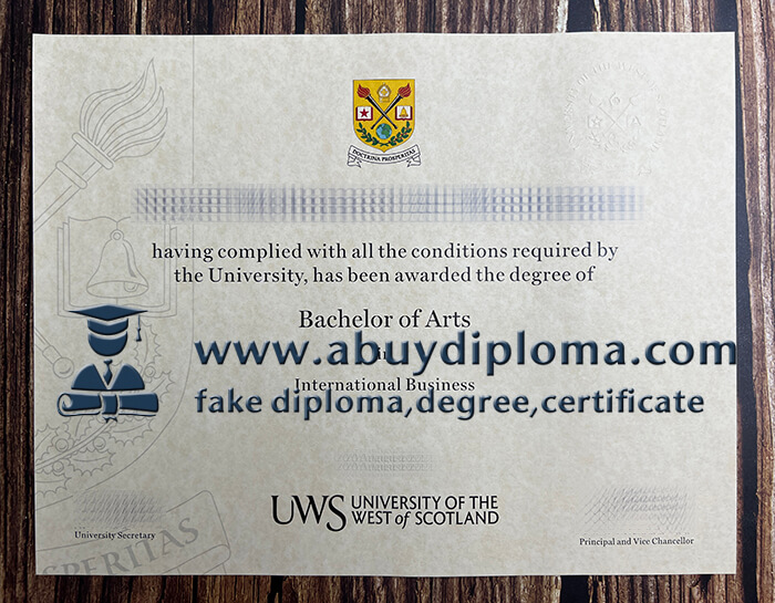 Fake University of the West of Scotland diploma.