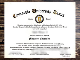 Fake Concordia University Texas diploma.