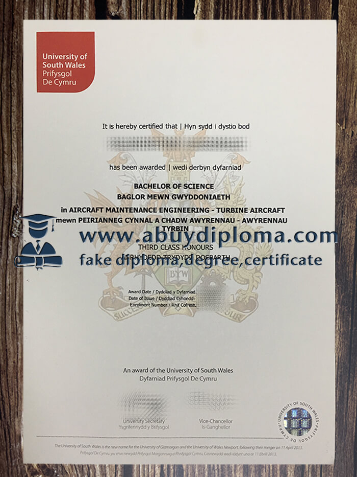 Buy University of South Wales fake diploma.