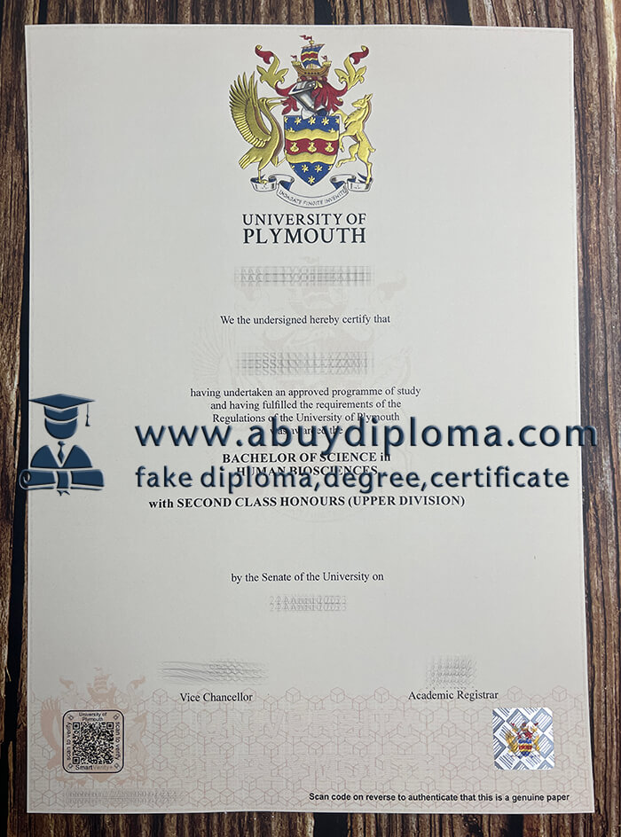 Buy University of Plymouth fake diploma online.
